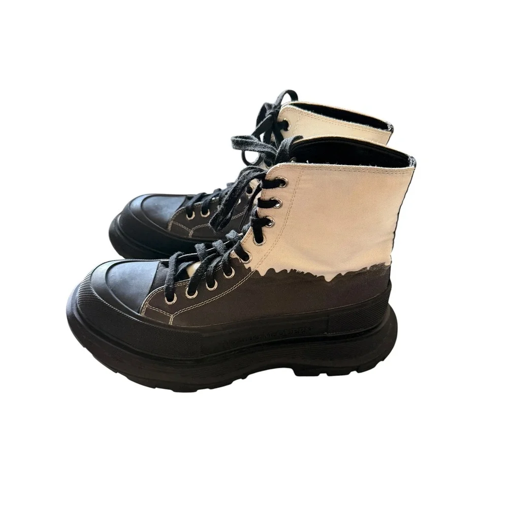 Alexander McQueen Tread Slick Black White Dip Dye Canvas Boot Sneaker Mens